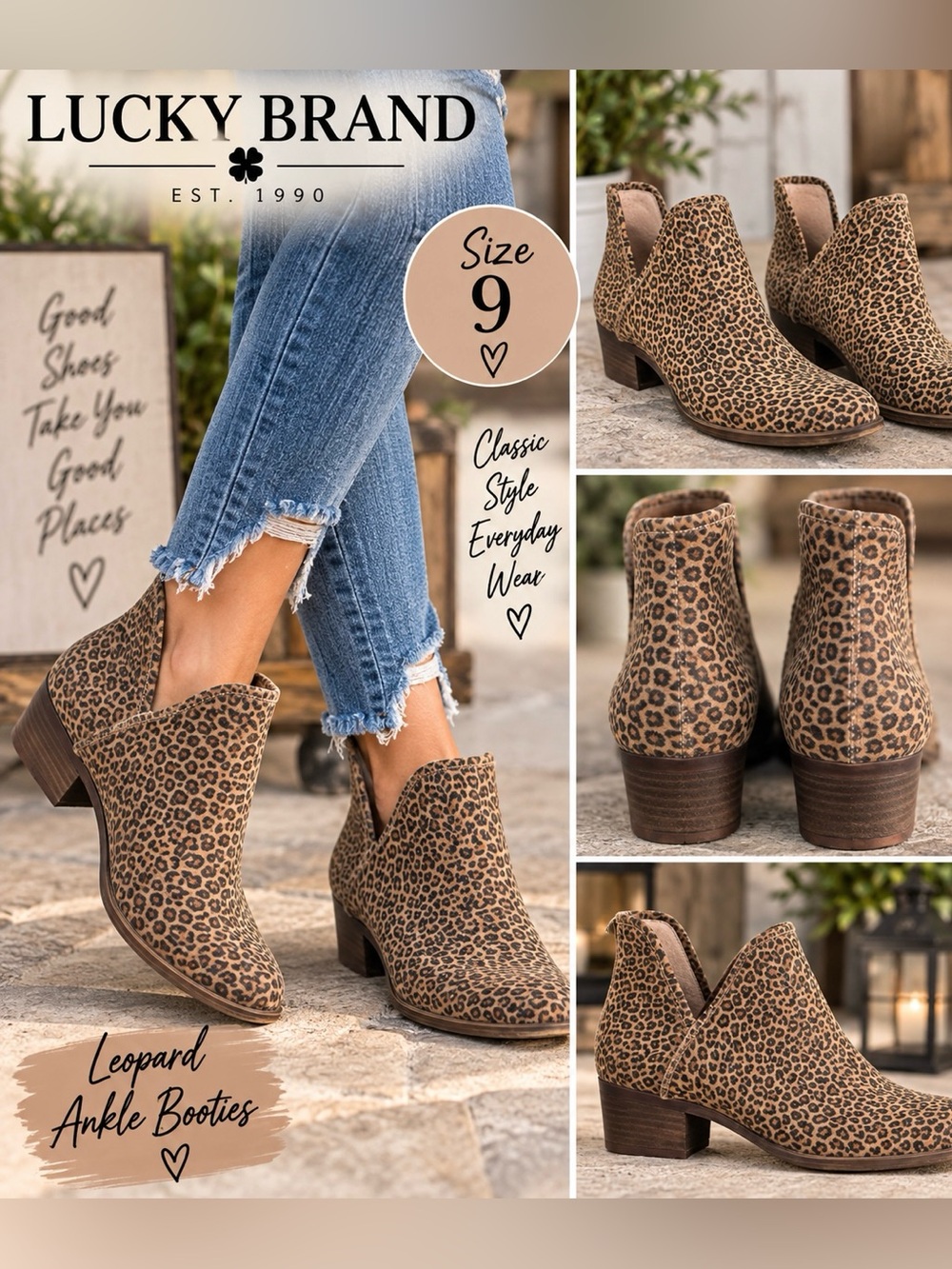 Lucky Brand Leopard Print Tan & Brown Ankle Booties